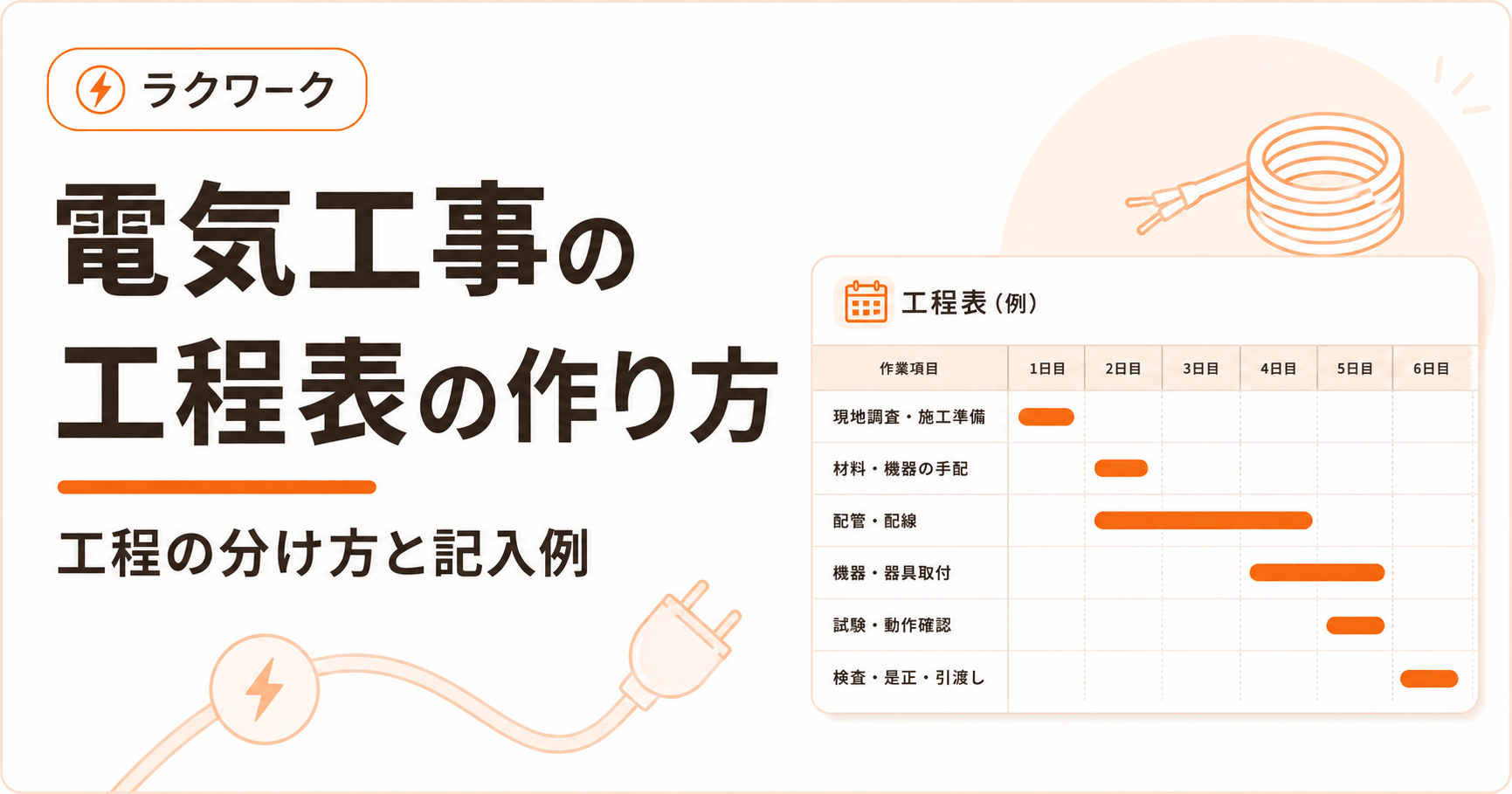 電気工事の工程表の作り方、工程の分け方と記入例