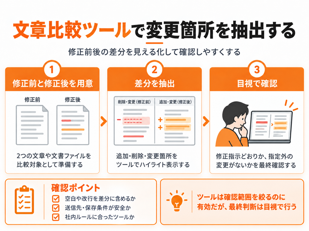 文章比較ツールで変更箇所を抽出する流れを示した図