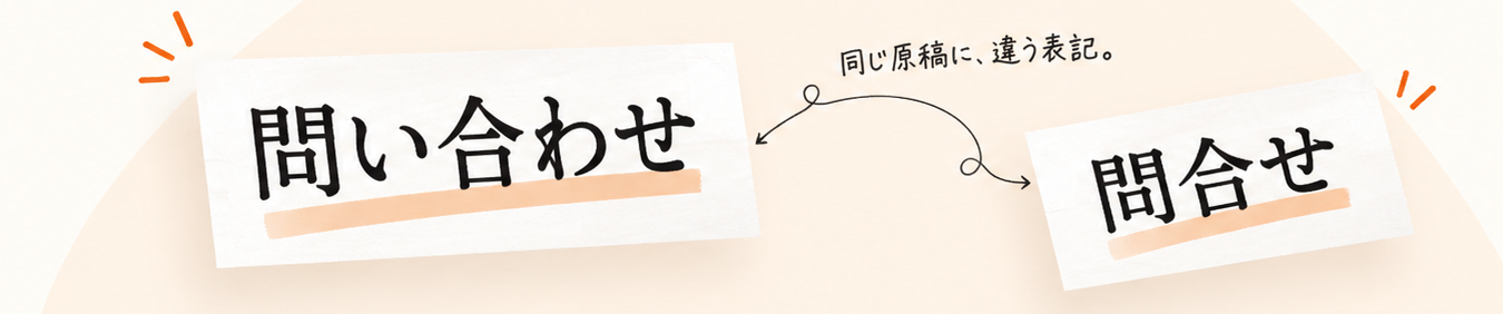同じ原稿に、問い合わせと問合せの違う表記が含まれている表示例